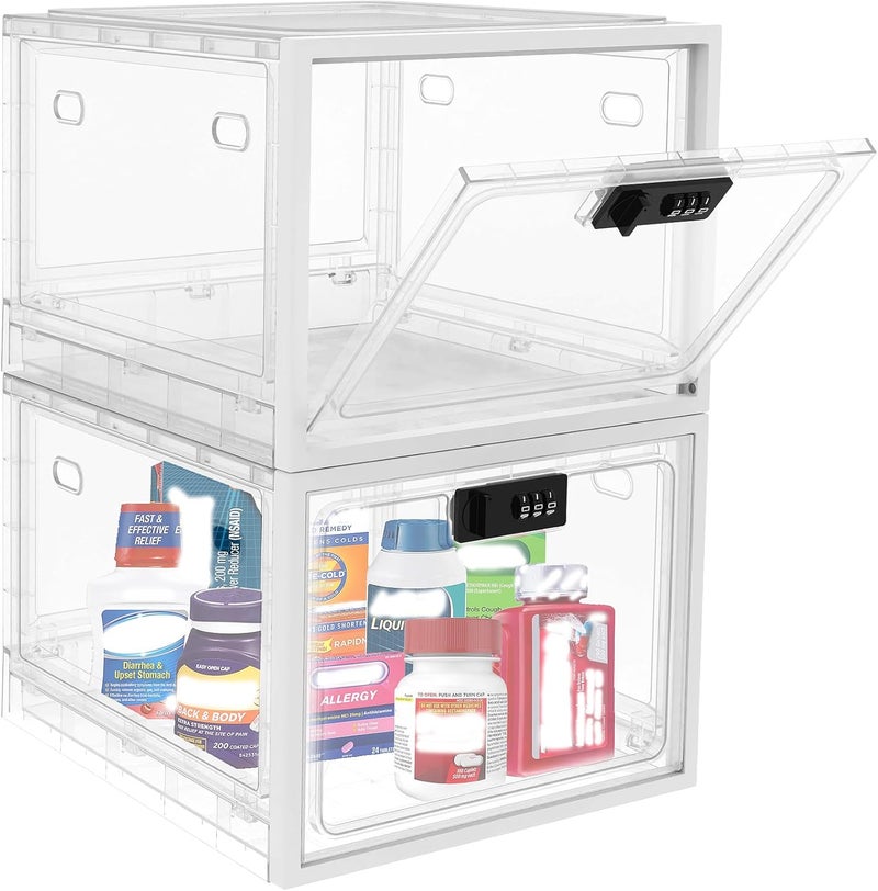 biliitim Large Medicine Lock Box for Safe Medication, Lockable Storage Box for Snacks Food, Phone Lock Boxes with Combination Code for Home/Dorms/Office Storage Lockers - Image 1